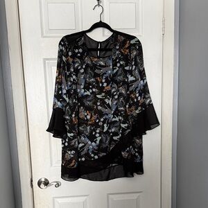 Women's Black Floral Chiffon Overlay Top PTP 23
